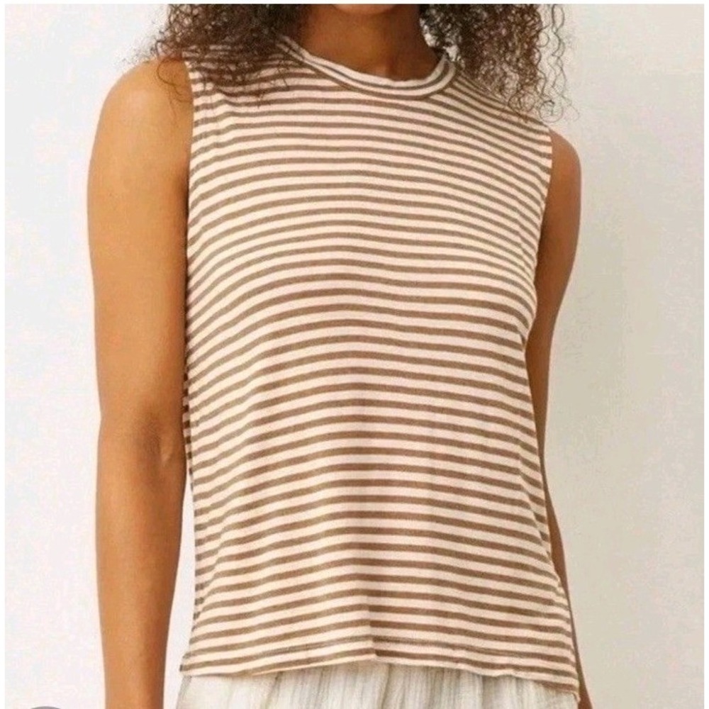 Monrow Evereve Muscle Tank Womens XS Sahara Stripe Classic Comfort Brown White